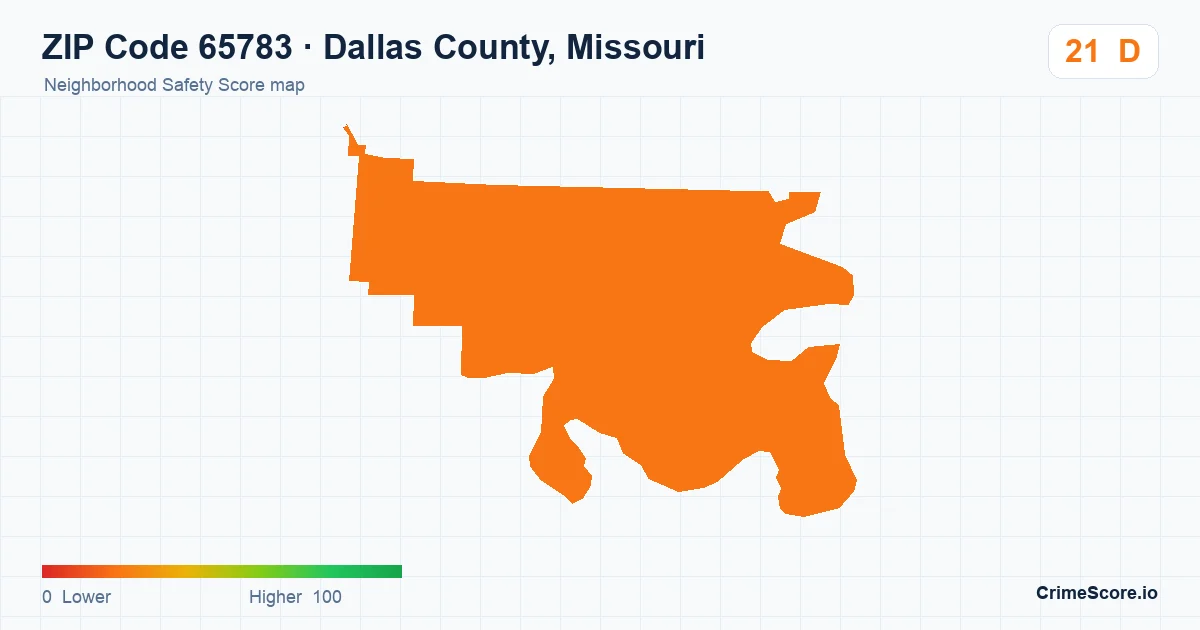 ZIP Code 65783 in Dallas County, Missouri neighborhood Safety Score map