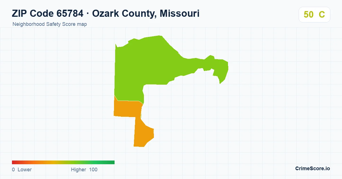 ZIP Code 65784 in Ozark County, Missouri neighborhood Safety Score map