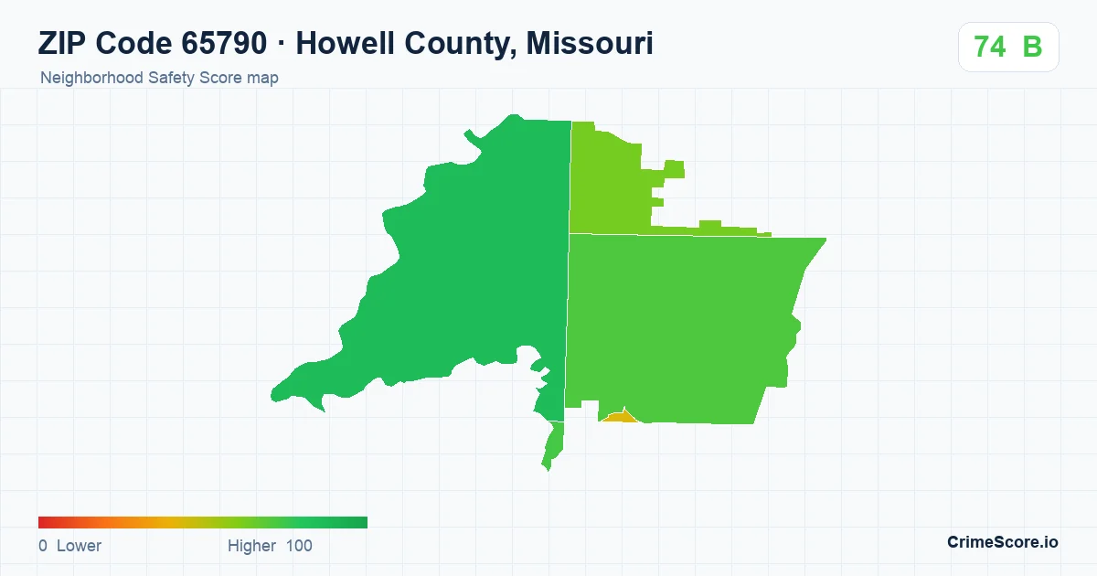 ZIP Code 65790 in Howell County, Missouri neighborhood Safety Score map