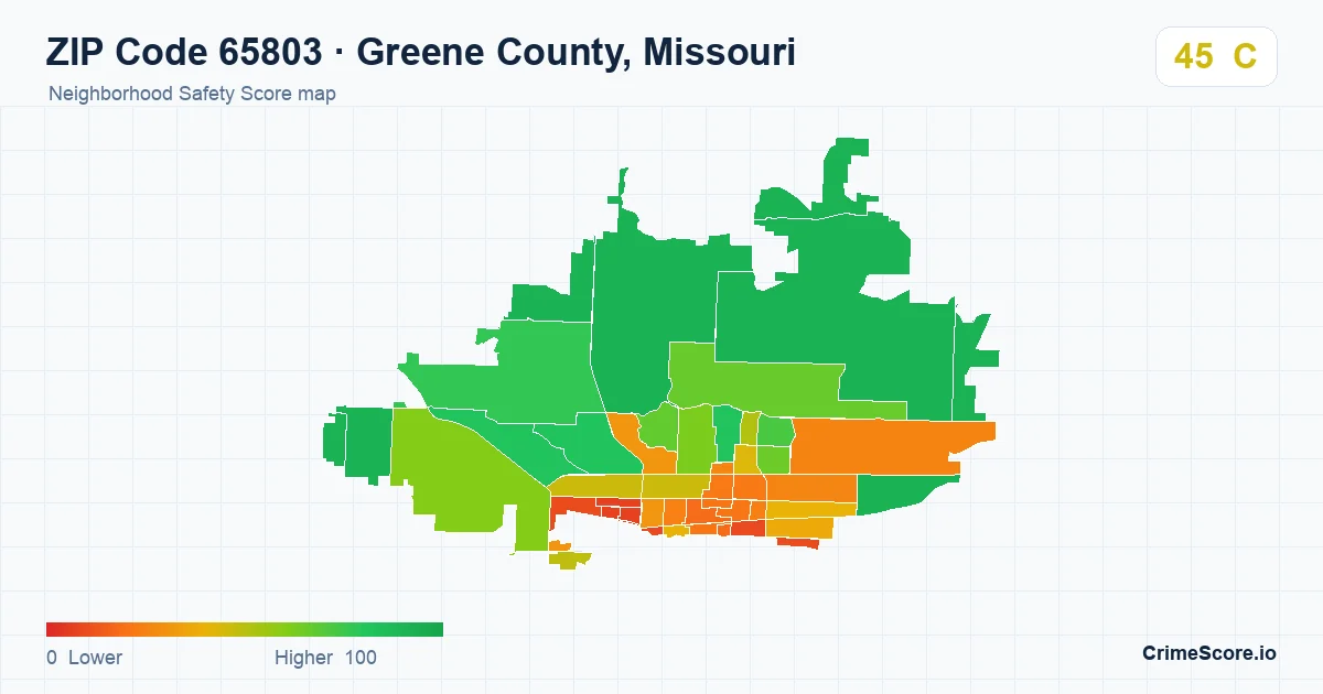 ZIP Code 65803 in Greene County, Missouri neighborhood Safety Score map