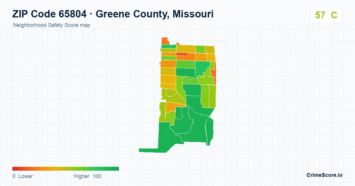 ZIP Code 65804 in Greene County, Missouri neighborhood Safety Score map