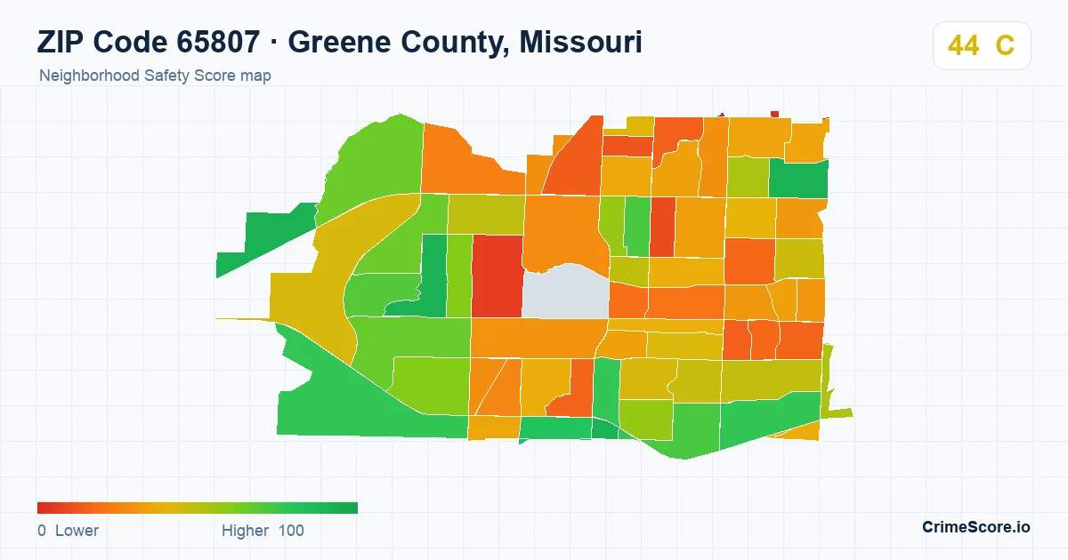ZIP Code 65807 in Greene County, Missouri neighborhood Safety Score map