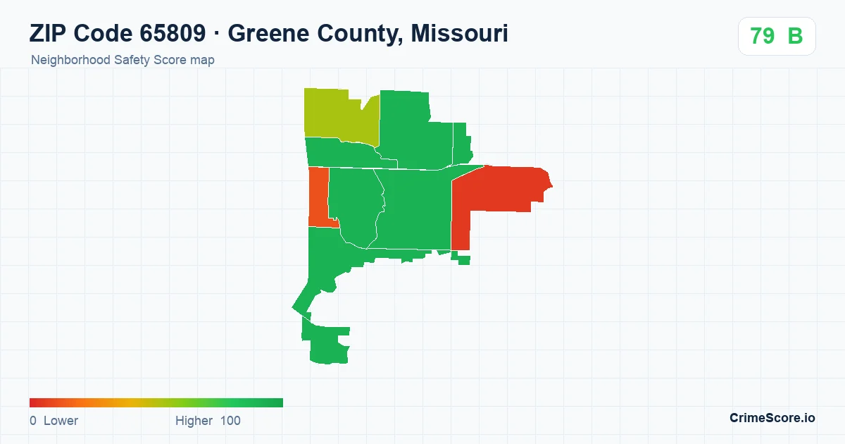 ZIP Code 65809 in Greene County, Missouri neighborhood Safety Score map