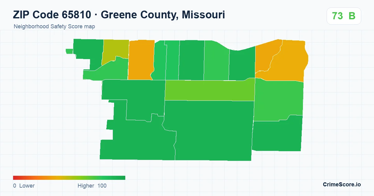 ZIP Code 65810 in Greene County, Missouri neighborhood Safety Score map