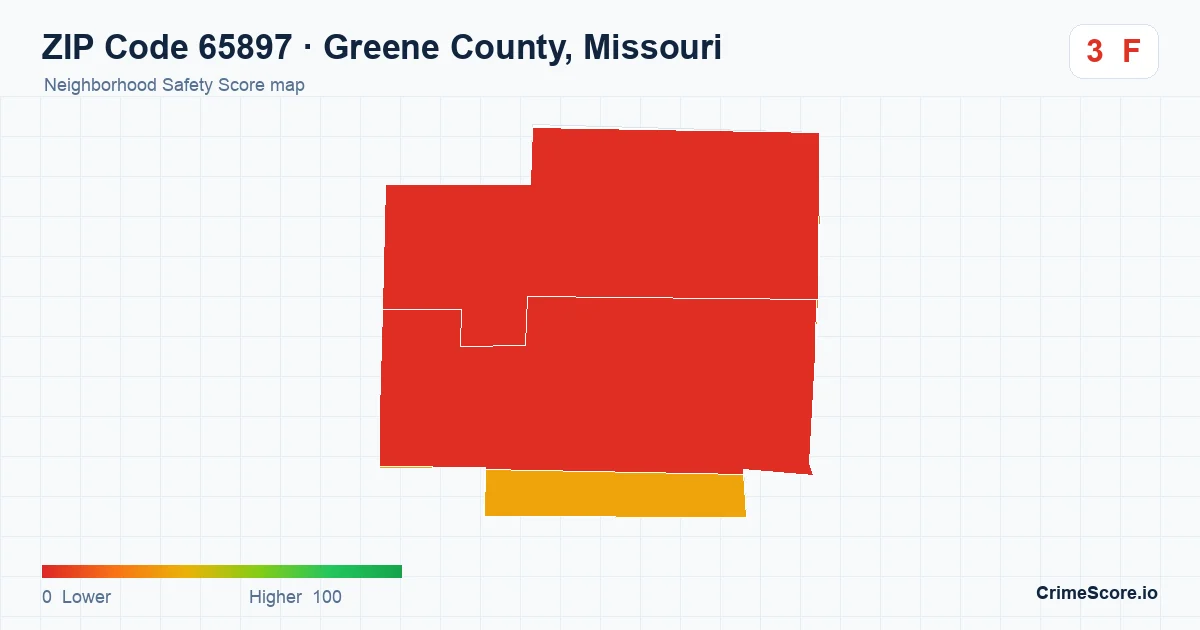 ZIP Code 65897 in Greene County, Missouri neighborhood Safety Score map