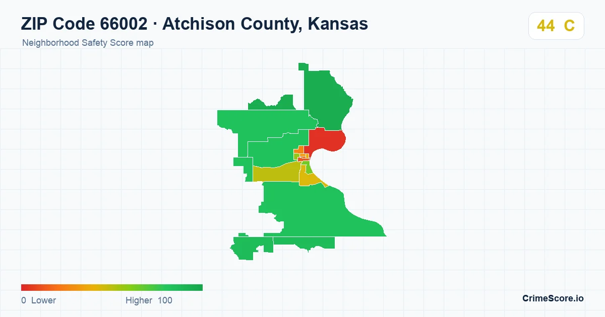 ZIP Code 66002 in Atchison County, Kansas neighborhood Safety Score map