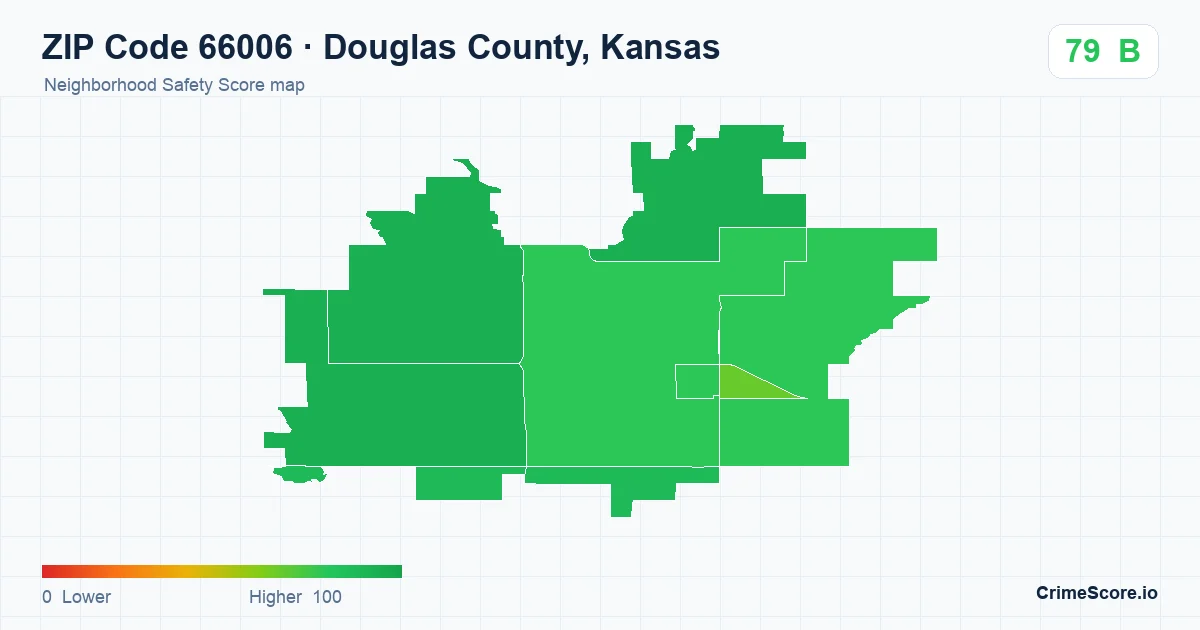 ZIP Code 66006 in Douglas County, Kansas neighborhood Safety Score map