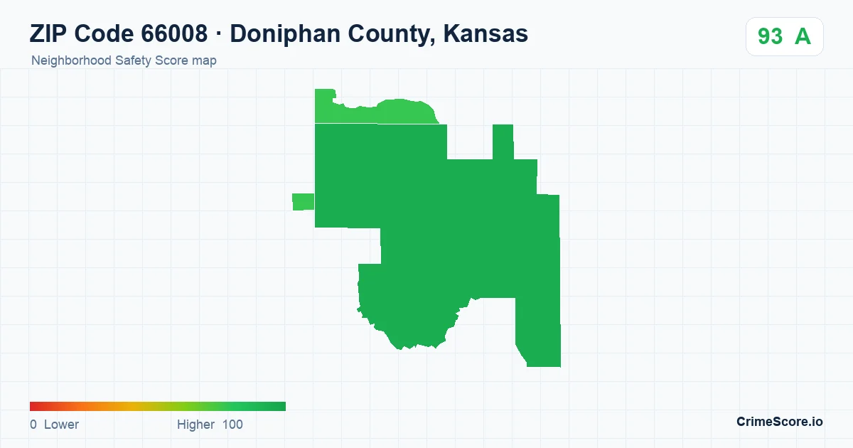 ZIP Code 66008 in Doniphan County, Kansas neighborhood Safety Score map