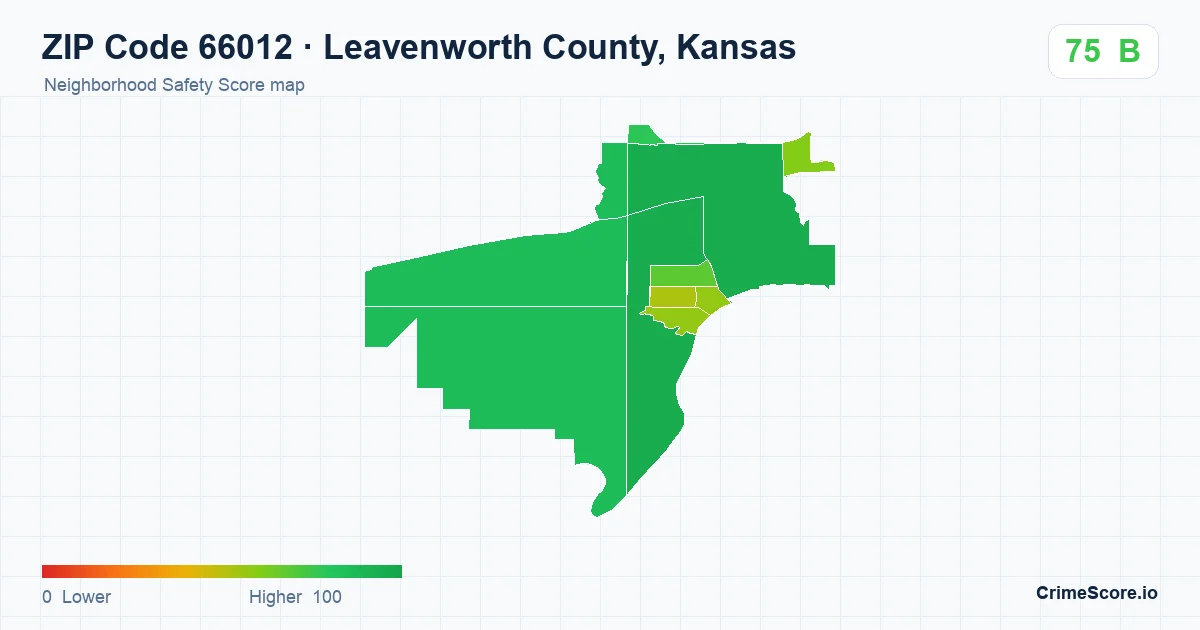 ZIP Code 66012 in Leavenworth County, Kansas neighborhood Safety Score map