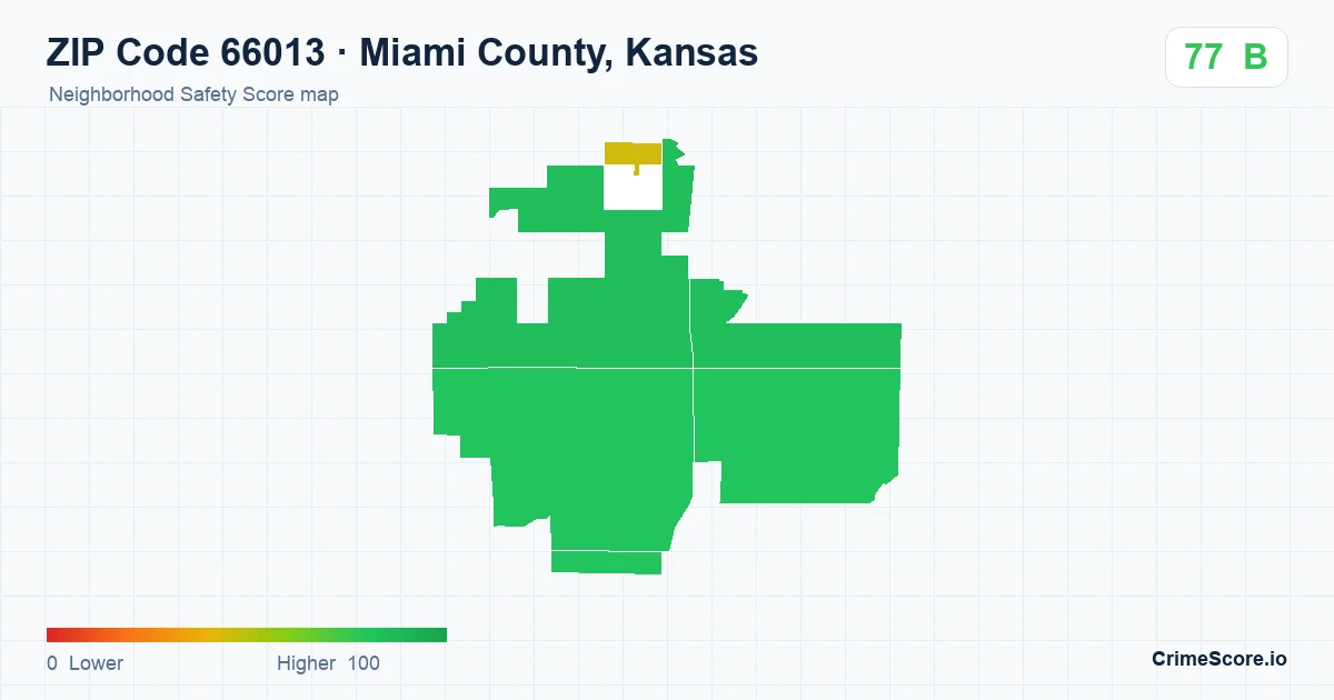 ZIP Code 66013 in Miami County, Kansas neighborhood Safety Score map
