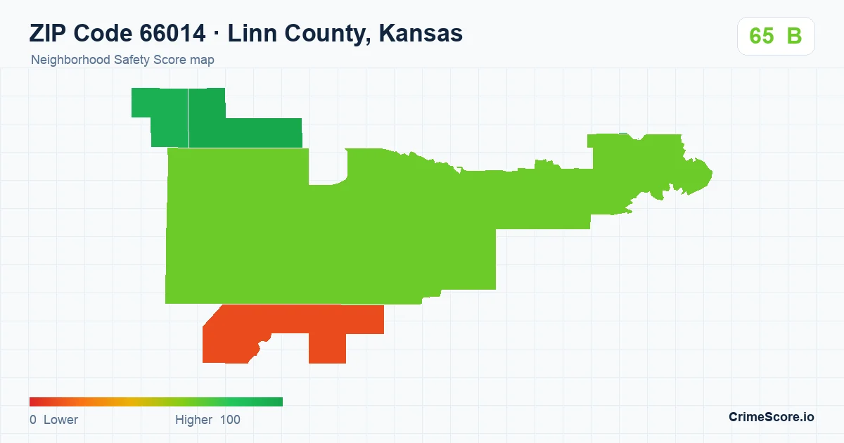 ZIP Code 66014 in Linn County, Kansas neighborhood Safety Score map