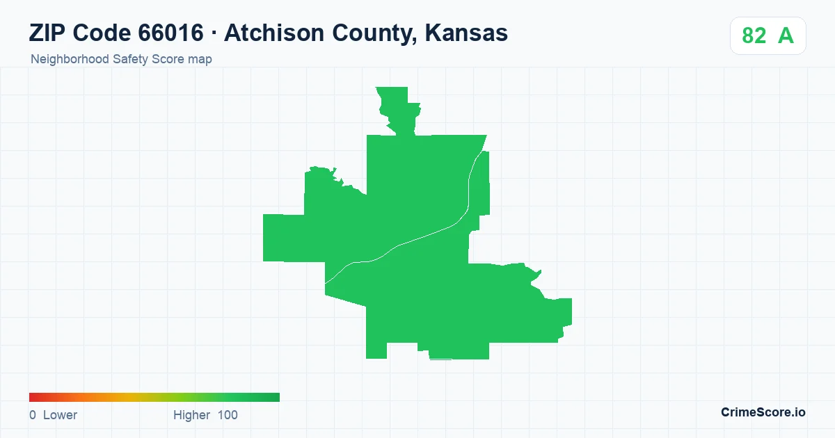 ZIP Code 66016 in Atchison County, Kansas neighborhood Safety Score map