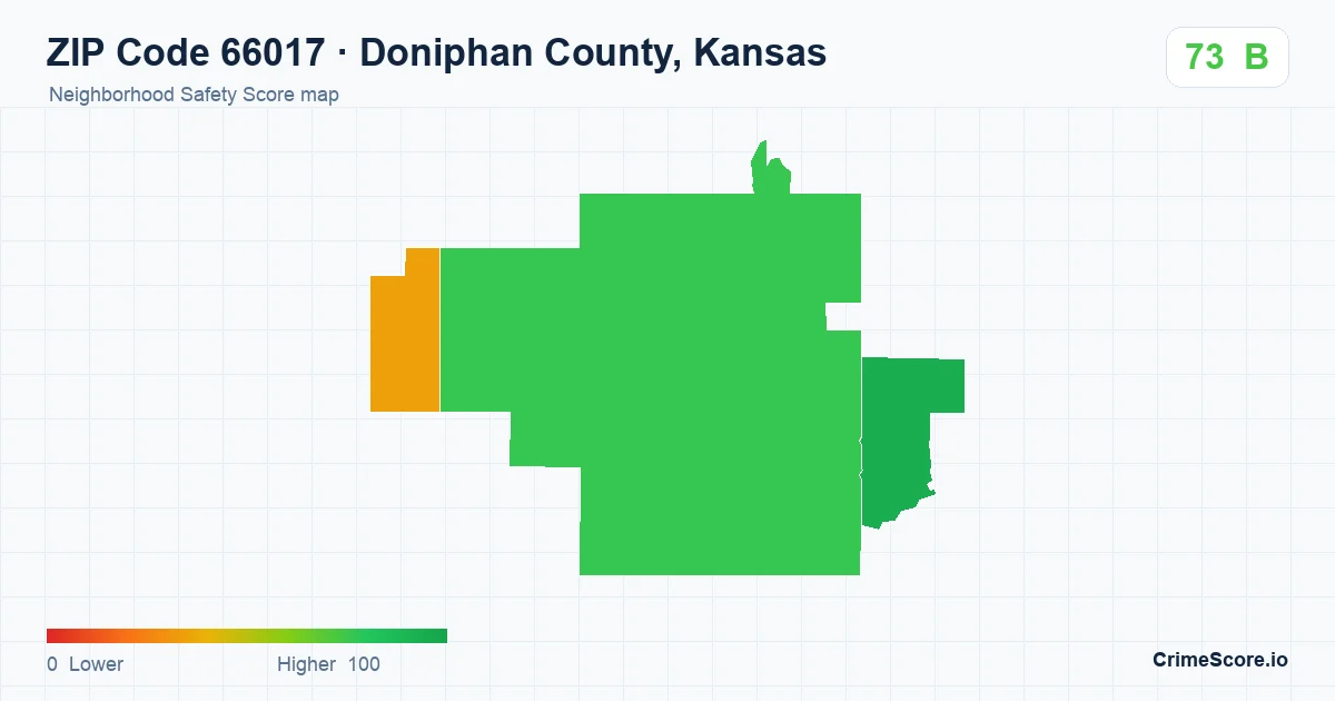 ZIP Code 66017 in Doniphan County, Kansas neighborhood Safety Score map