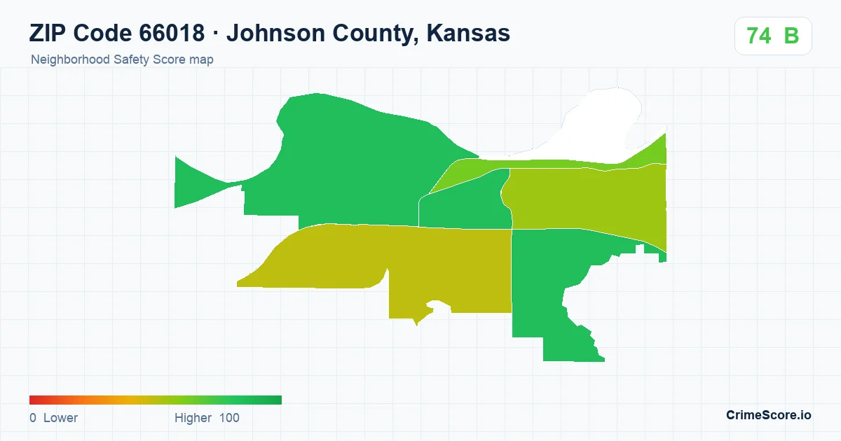 ZIP Code 66018 in Johnson County, Kansas neighborhood Safety Score map