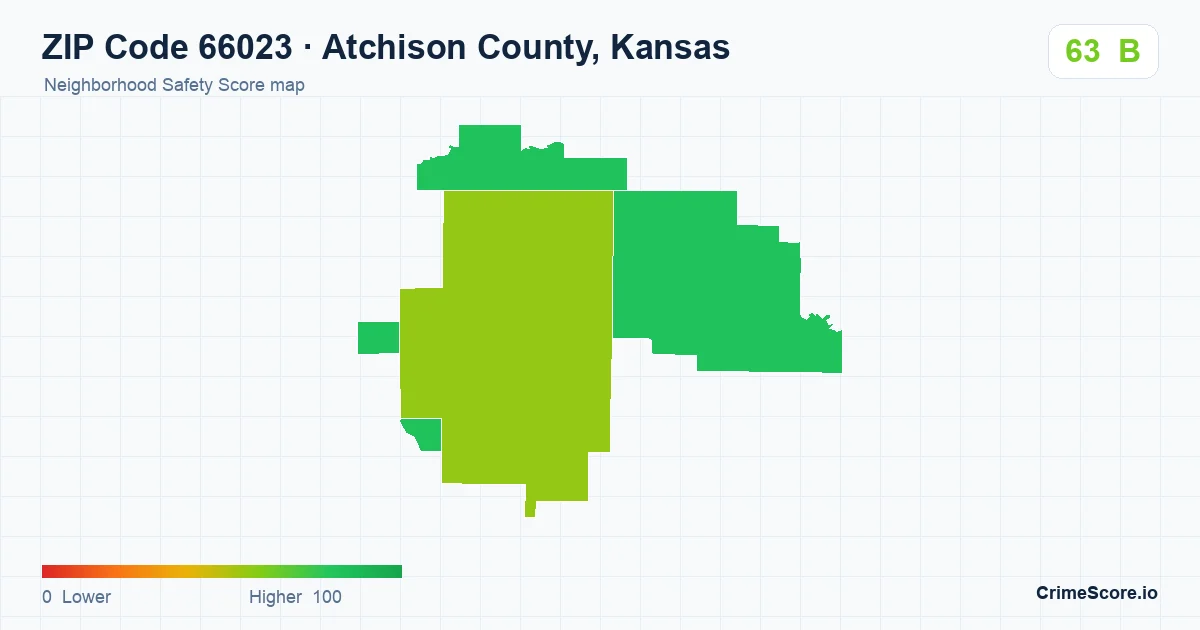 ZIP Code 66023 in Atchison County, Kansas neighborhood Safety Score map