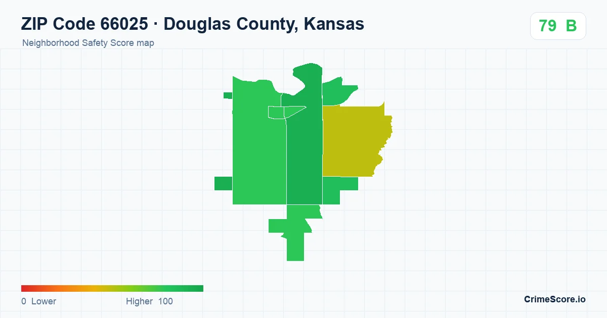 ZIP Code 66025 in Douglas County, Kansas neighborhood Safety Score map