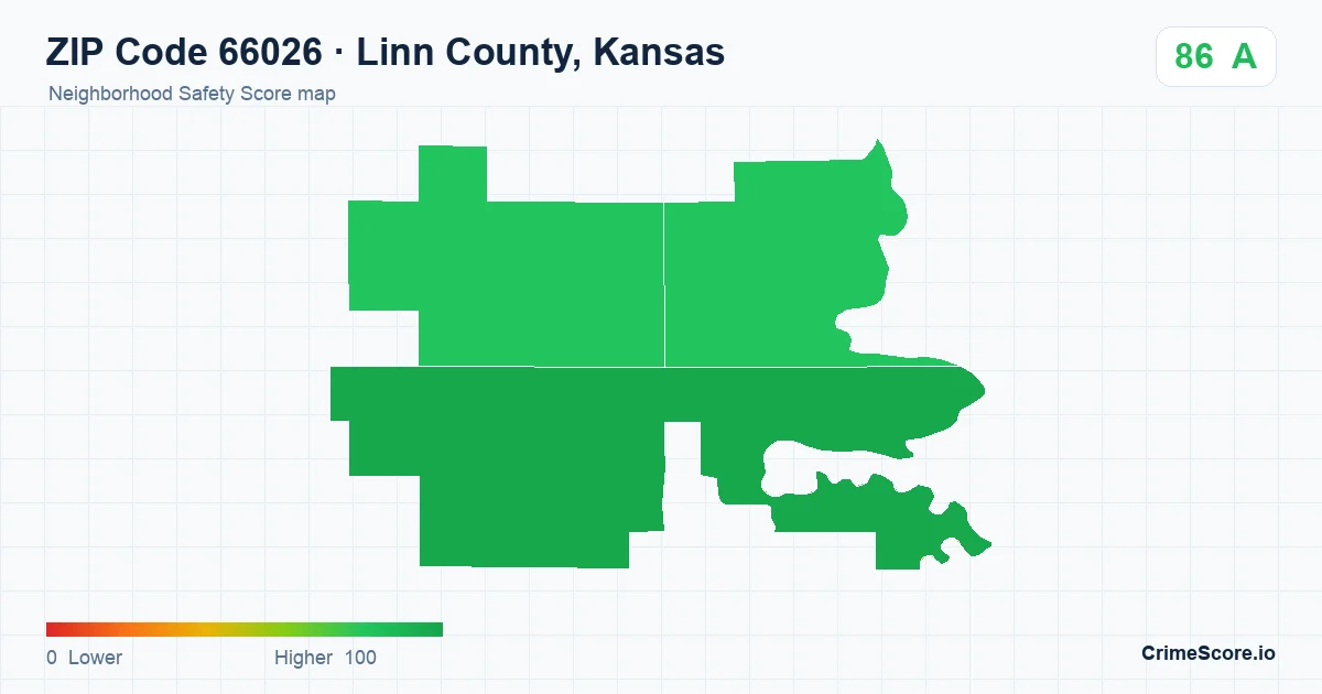 ZIP Code 66026 in Linn County, Kansas neighborhood Safety Score map