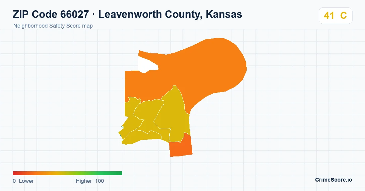 ZIP Code 66027 in Leavenworth County, Kansas neighborhood Safety Score map