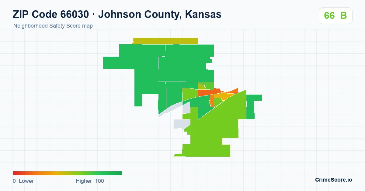 ZIP Code 66030 in Johnson County, Kansas neighborhood Safety Score map