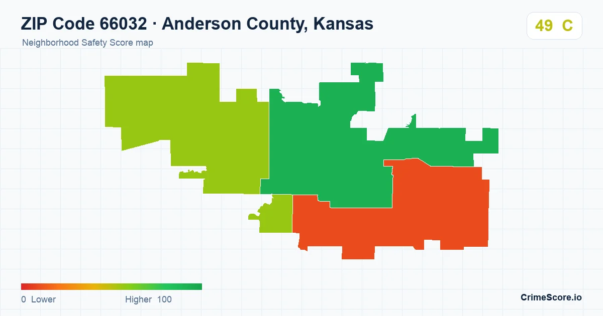 ZIP Code 66032 in Anderson County, Kansas neighborhood Safety Score map