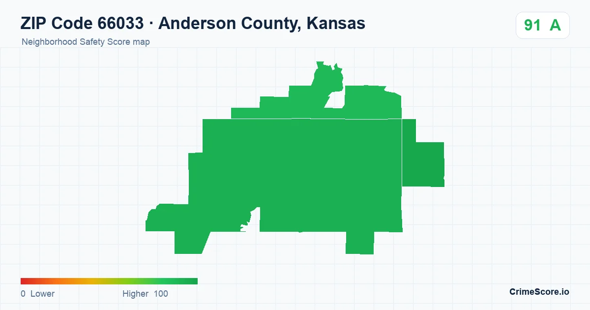 ZIP Code 66033 in Anderson County, Kansas neighborhood Safety Score map