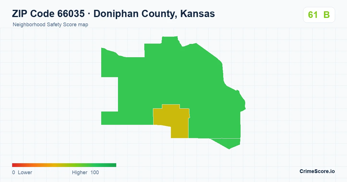 ZIP Code 66035 in Doniphan County, Kansas neighborhood Safety Score map