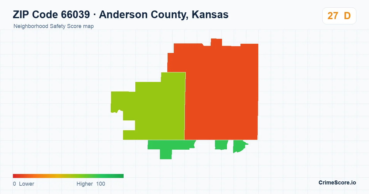 ZIP Code 66039 in Anderson County, Kansas neighborhood Safety Score map