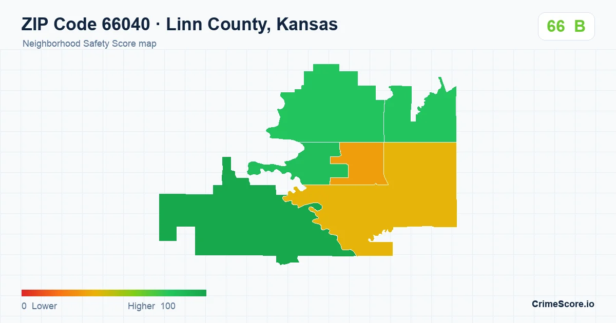 ZIP Code 66040 in Linn County, Kansas neighborhood Safety Score map