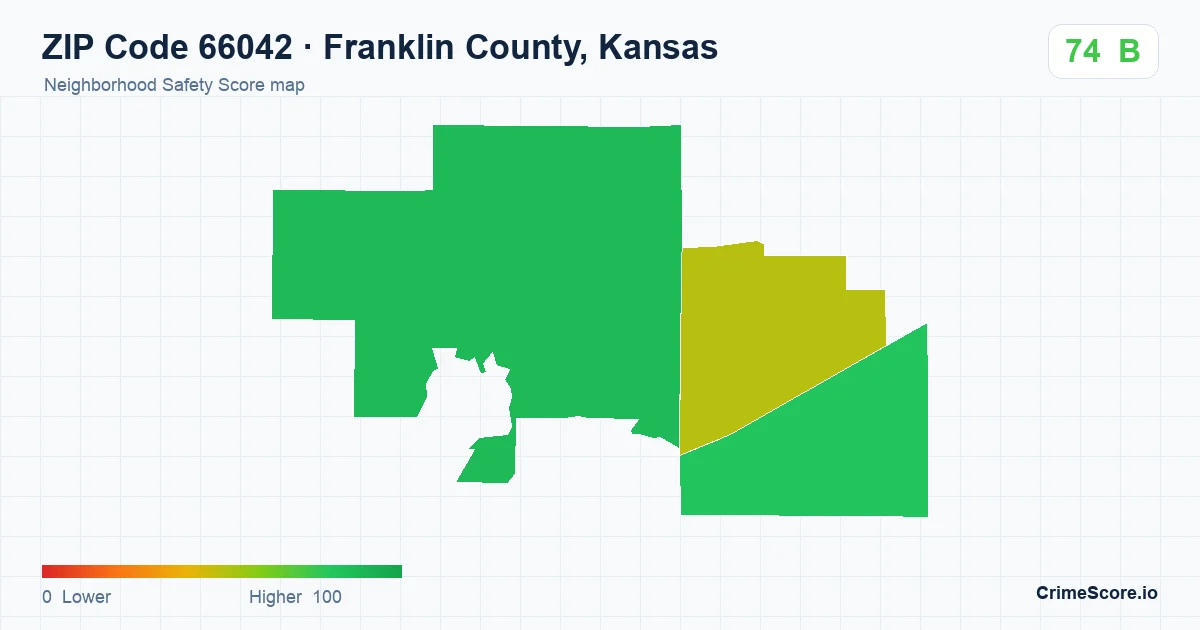 ZIP Code 66042 in Franklin County, Kansas neighborhood Safety Score map