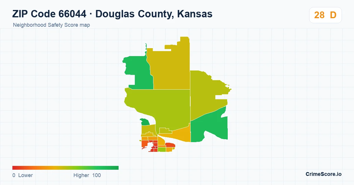ZIP Code 66044 in Douglas County, Kansas neighborhood Safety Score map