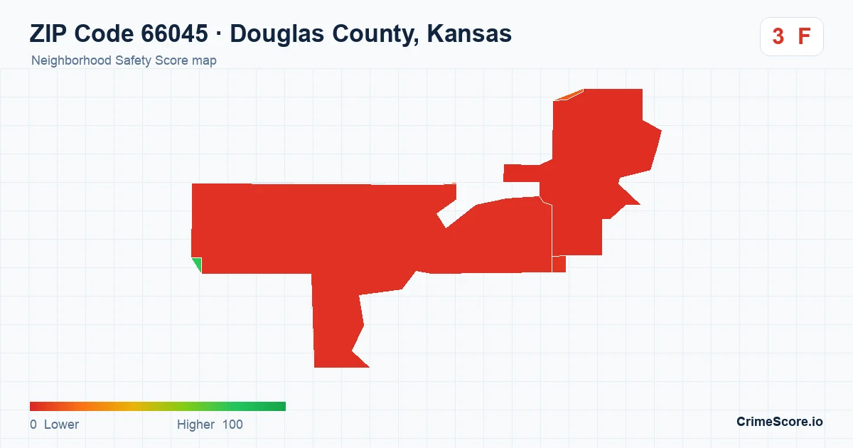 ZIP Code 66045 in Douglas County, Kansas neighborhood Safety Score map