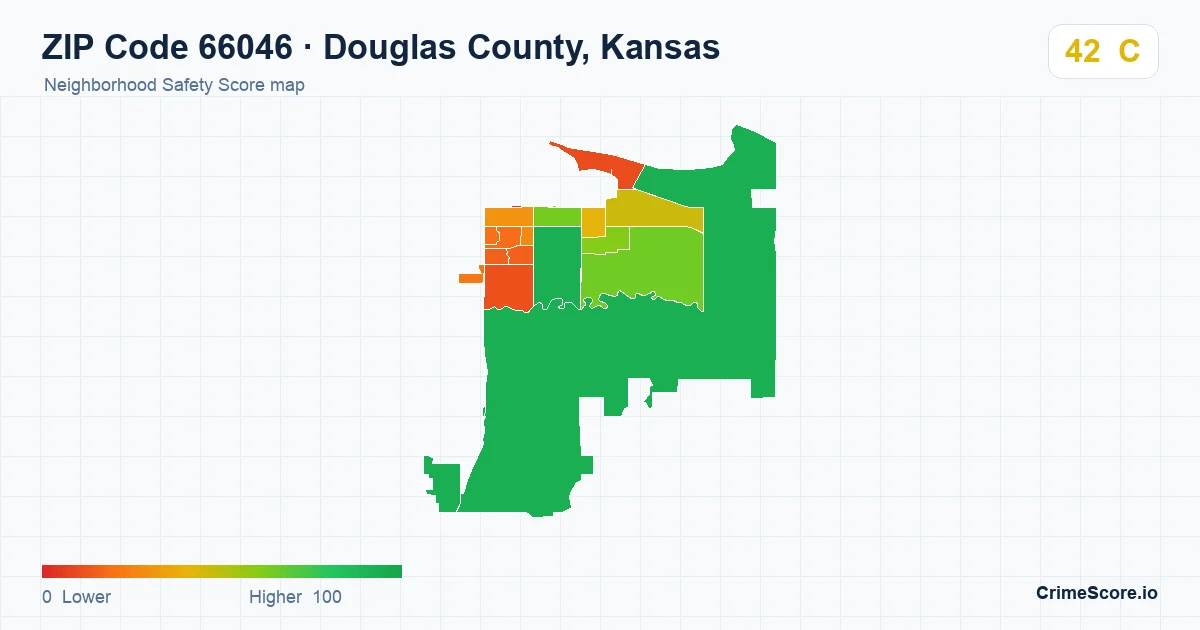 ZIP Code 66046 in Douglas County, Kansas neighborhood Safety Score map