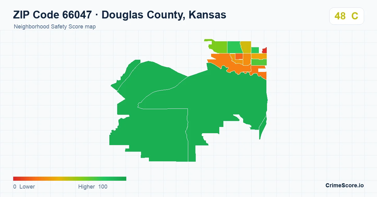 ZIP Code 66047 in Douglas County, Kansas neighborhood Safety Score map