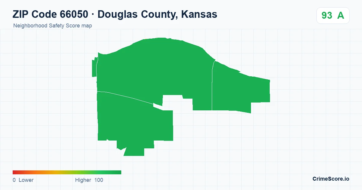 ZIP Code 66050 in Douglas County, Kansas neighborhood Safety Score map