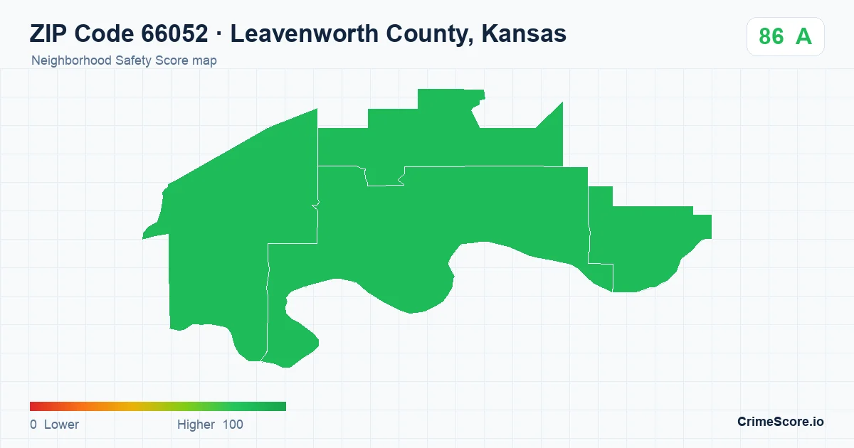 ZIP Code 66052 in Leavenworth County, Kansas neighborhood Safety Score map