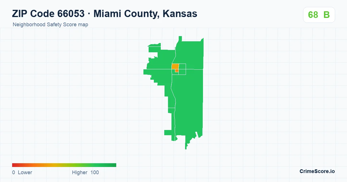 ZIP Code 66053 in Miami County, Kansas neighborhood Safety Score map