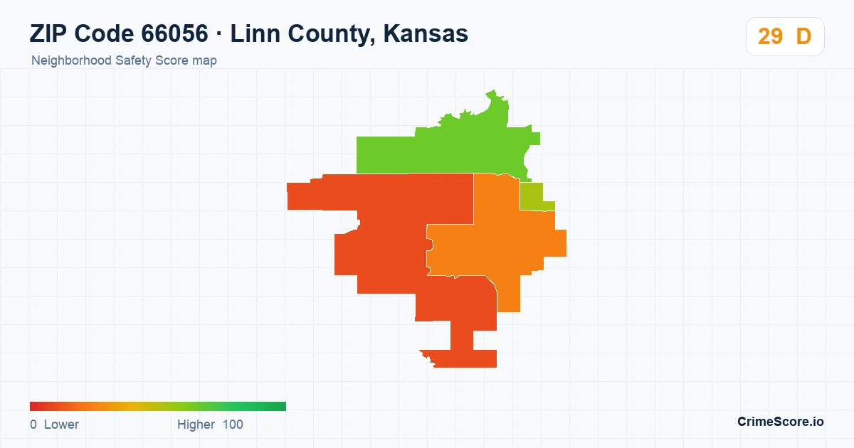 ZIP Code 66056 in Linn County, Kansas neighborhood Safety Score map