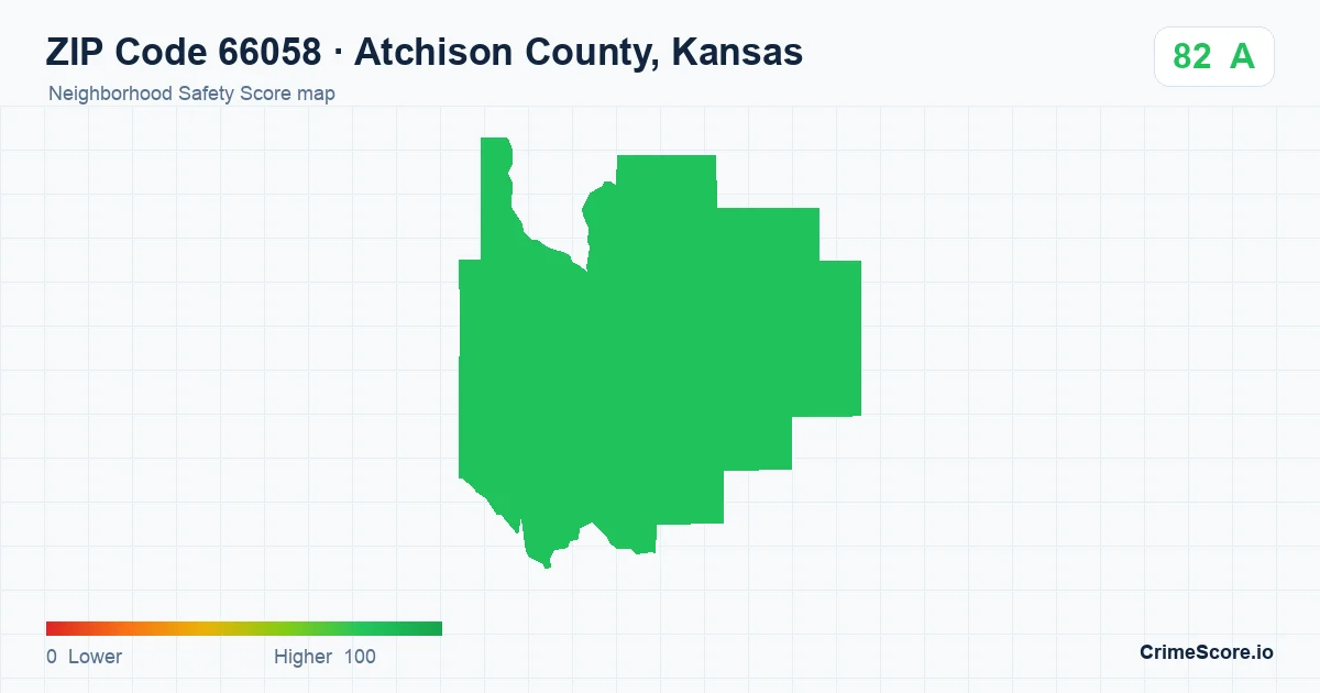 ZIP Code 66058 in Atchison County, Kansas neighborhood Safety Score map