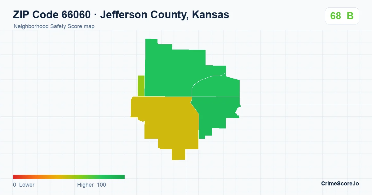 ZIP Code 66060 in Jefferson County, Kansas neighborhood Safety Score map
