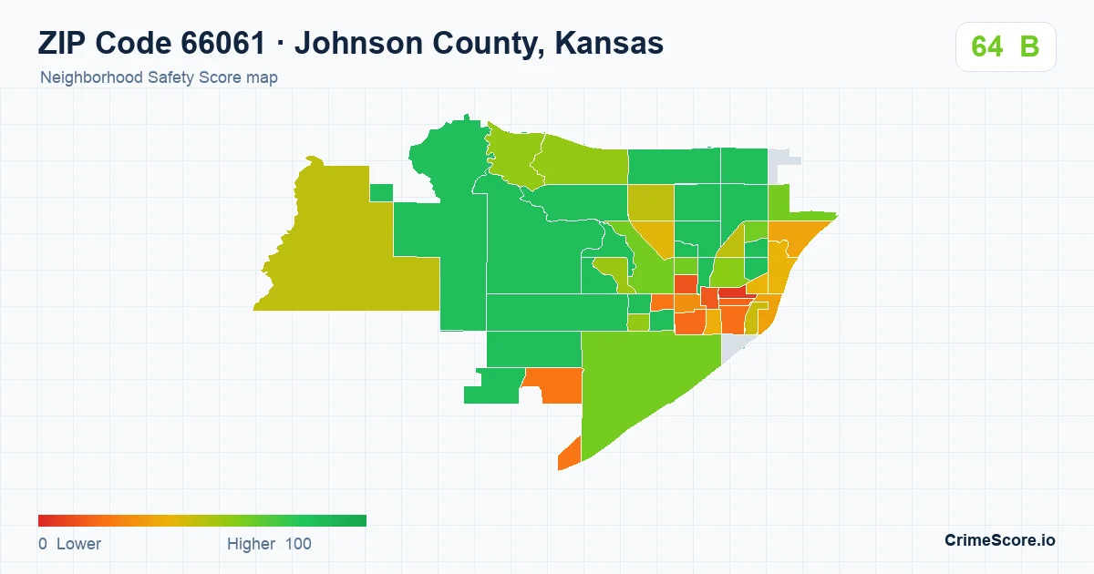 ZIP Code 66061 in Johnson County, Kansas neighborhood Safety Score map