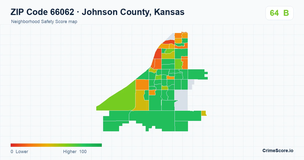 ZIP Code 66062 in Johnson County, Kansas neighborhood Safety Score map