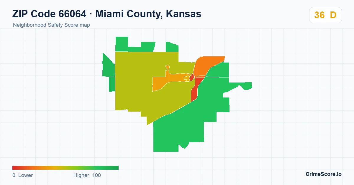 ZIP Code 66064 in Miami County, Kansas neighborhood Safety Score map