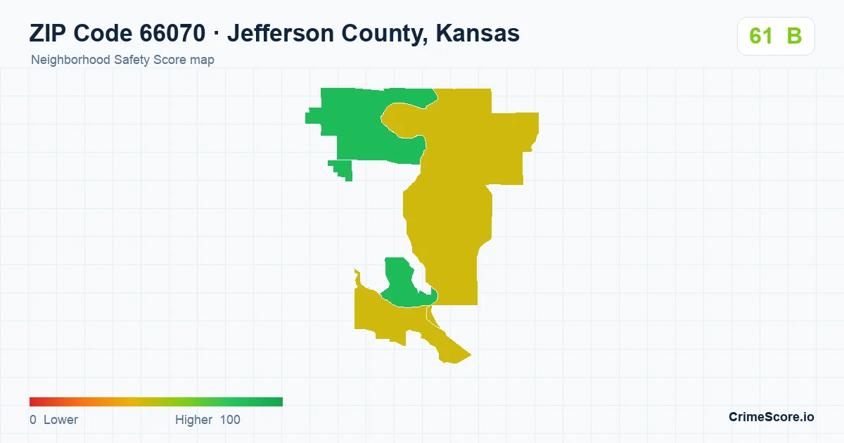 ZIP Code 66070 in Jefferson County, Kansas neighborhood Safety Score map