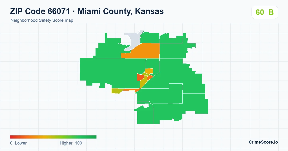 ZIP Code 66071 in Miami County, Kansas neighborhood Safety Score map