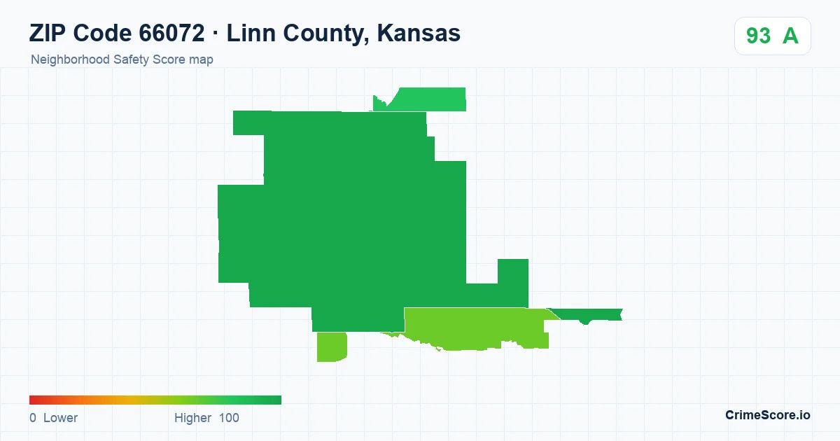 ZIP Code 66072 in Linn County, Kansas neighborhood Safety Score map