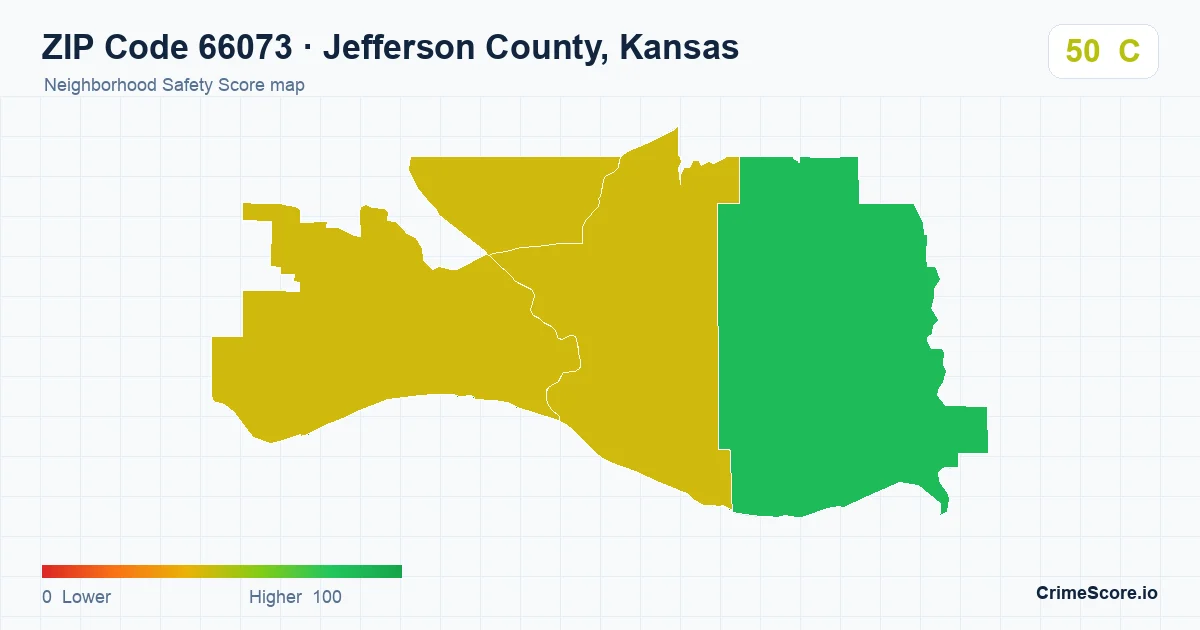ZIP Code 66073 in Jefferson County, Kansas neighborhood Safety Score map