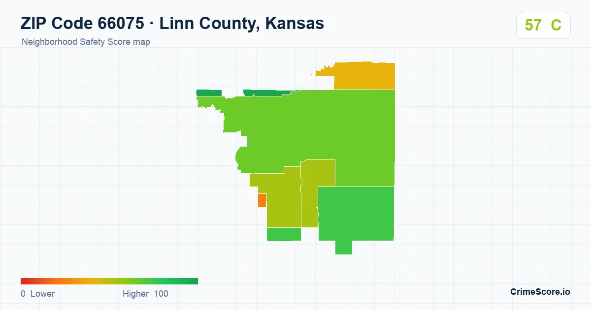 ZIP Code 66075 in Linn County, Kansas neighborhood Safety Score map