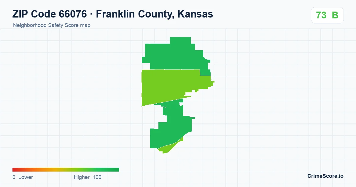 ZIP Code 66076 in Franklin County, Kansas neighborhood Safety Score map