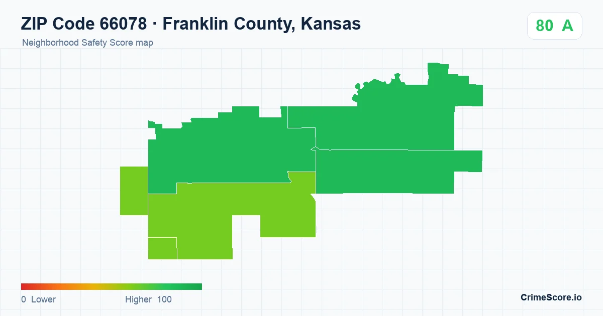 ZIP Code 66078 in Franklin County, Kansas neighborhood Safety Score map