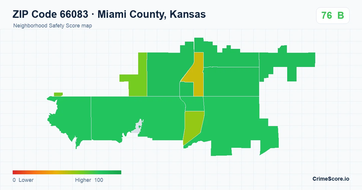 ZIP Code 66083 in Miami County, Kansas neighborhood Safety Score map